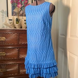 Lilly Pulitzer Blue Eyelet Ruffle Trim Dress. Size 6